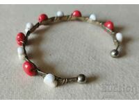 Metal adjustable vintage wire bracelet with white and red...
