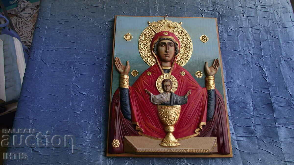 ICONA-ICONA SCULTURĂ în LEMN a Fecioarei Maria și Iisus Hristos cu preț € 357.90 | 699.99 BGN