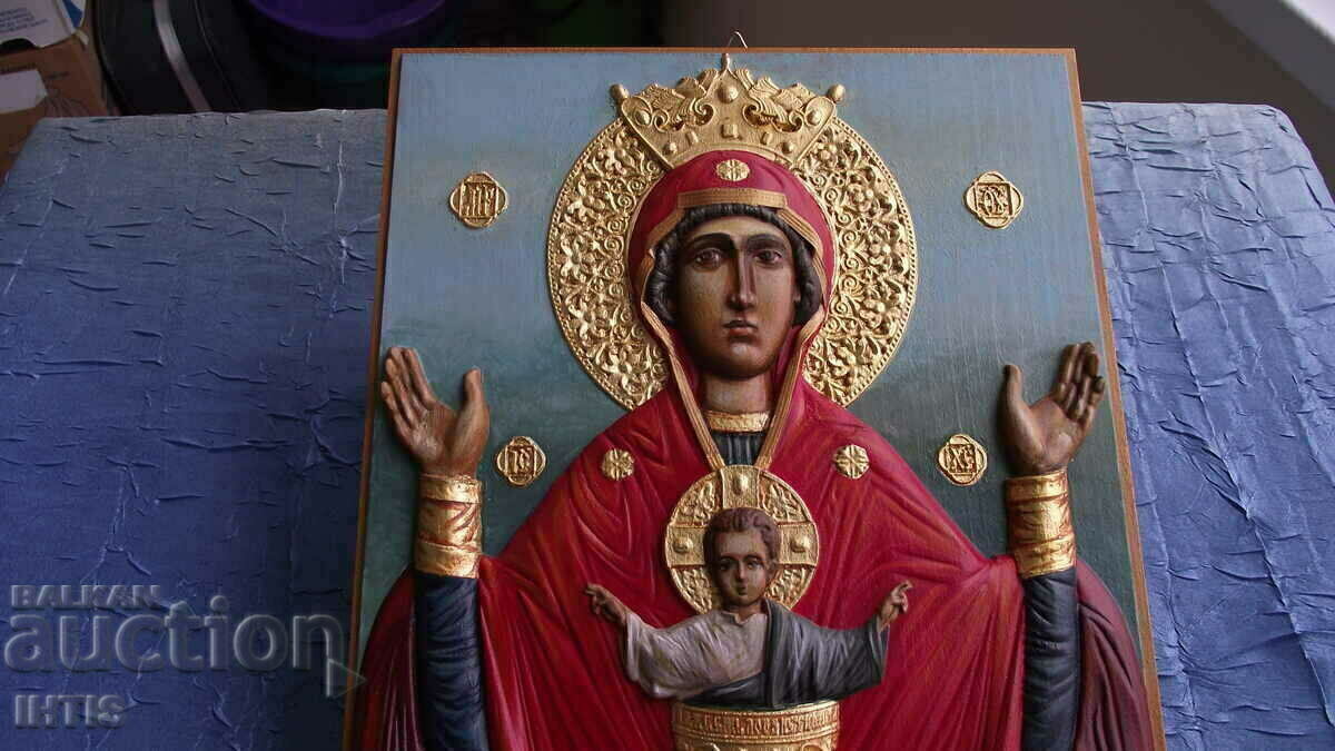 Licitație ICONA-ICONA SCULTURĂ în LEMN a Fecioarei Maria și Iisus Hristos