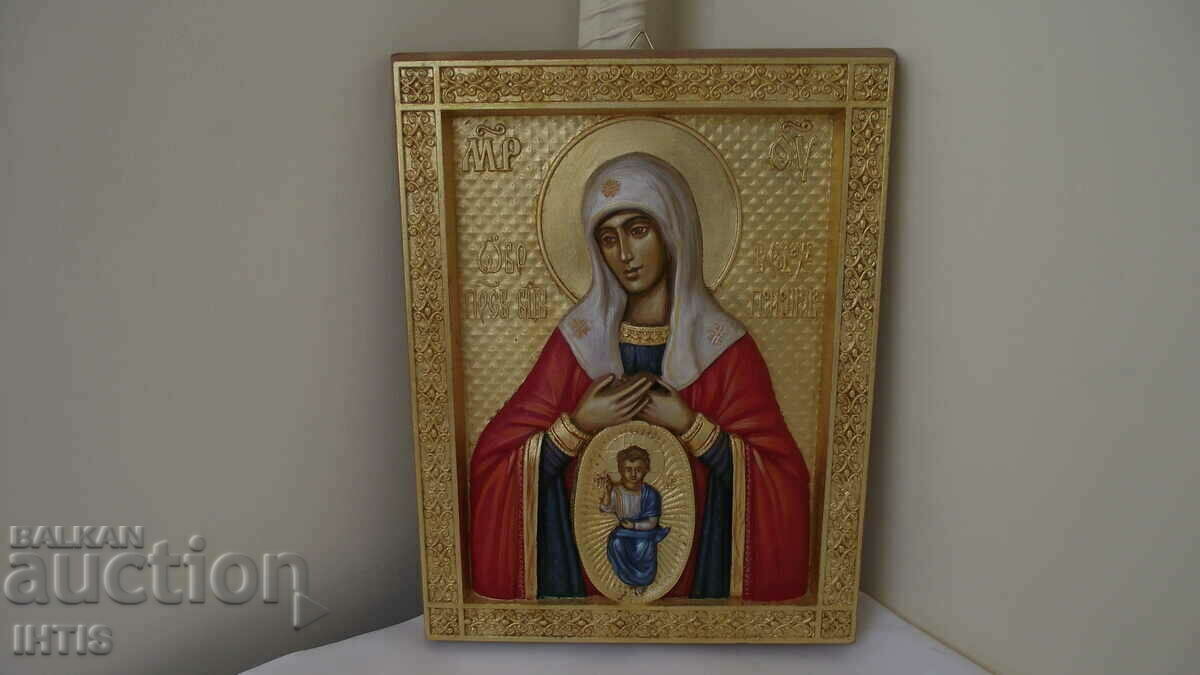 ICON-ICON WOOD CARVING of the Virgin Mary and Jesus Christ