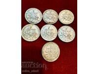 Лот сребърни монети  7 бр. * 2 франка
