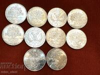Πολλά ασημένια νομίσματα 10 τεμ. * 100 φράγκα
