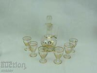 Interesting old gilt glass set 6 cups and jug #2341