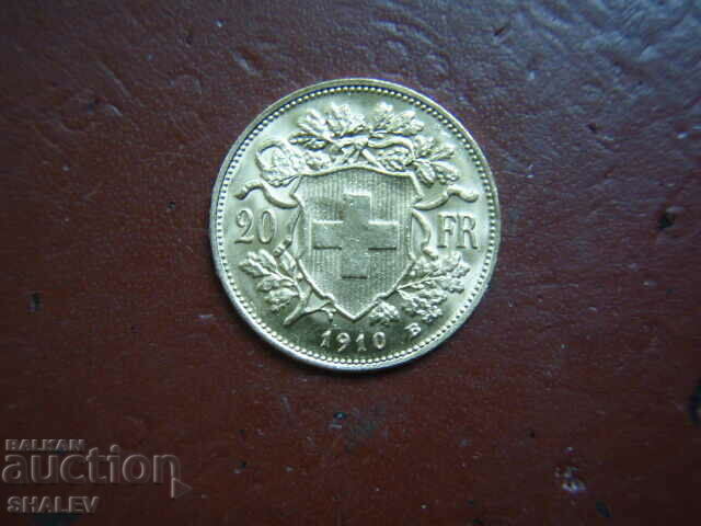 20 φράγκα 1910 Ελβετία (20 φράγκα Ελβετία) - AU (χρυσός)