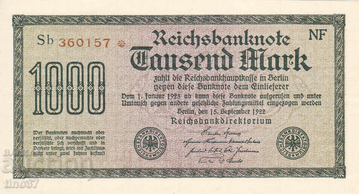 tino37- GERMANY - 1000 MARK - 1922- UNC with price 5.50 BGN | € 2.81 tino37- GERMANY - 1000 MARK - 1922- UNC with price 5.50 BGN | € 2.81