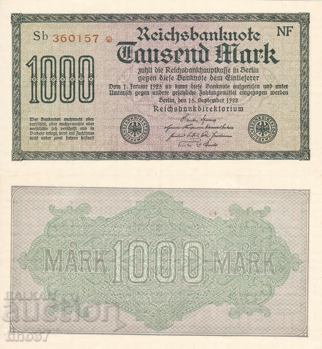 tino37- GERMANIA - 1000 MARC - 1922- UNC