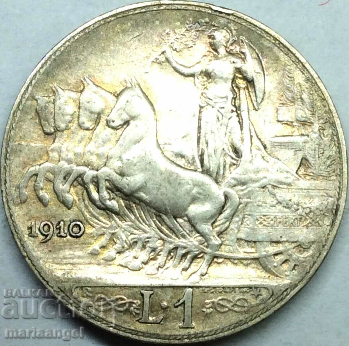 1 λίρα 1910 Ιταλία ασήμι Χρυσή πατίνα