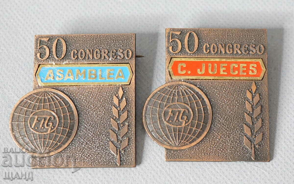 2 Old Sports Badges 50th Congress FIG Assembly