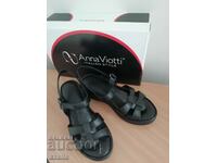 Italian leather sandals, black, size 36