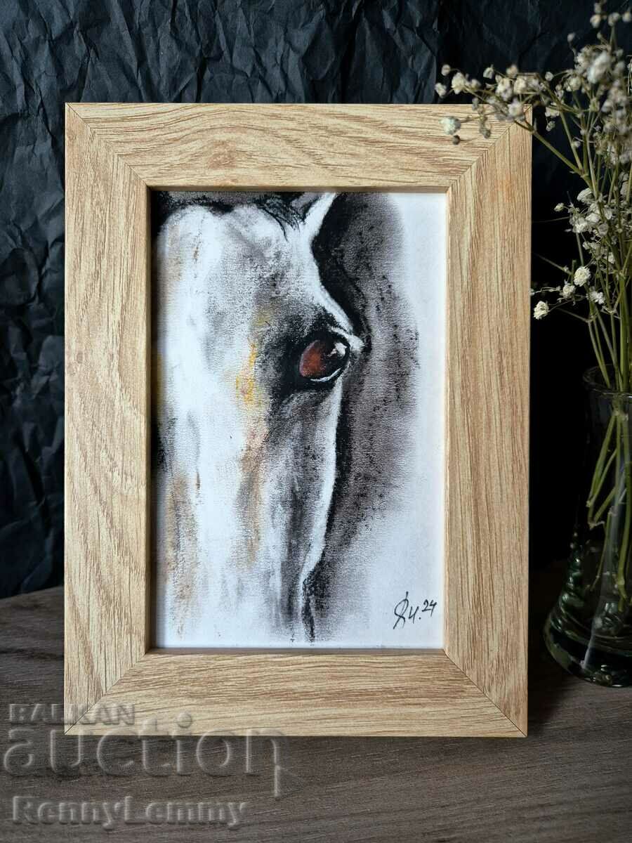 Ochi de cal, miniatură, pictură originală