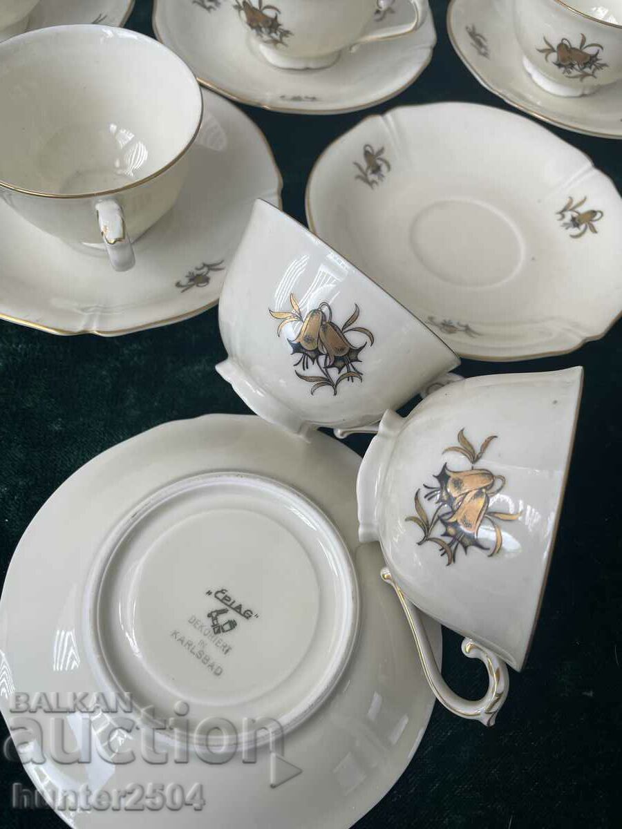 Old bone china cups and saucers, marked - 5 Old bone china cups and saucers, marked - 5