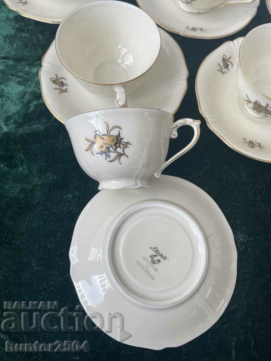 Old bone china cups and saucers, marked - 6 Old bone china cups and saucers, marked - 6