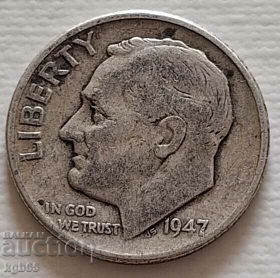 10 cenți argint 1947 SUA. F-2