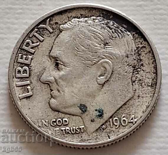 10 цента сребро 1964 г. САЩ. Ж-4