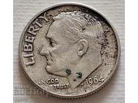 10 cenți argint 1964 SUA. F-4