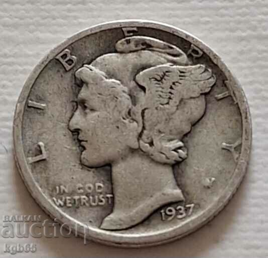 10 cent silver 1937 USA. F-8