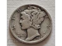 10 цента сребро 1937 г. САЩ. Ж-8
