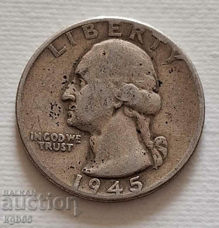 25 cent silver 1945 USA. F-5