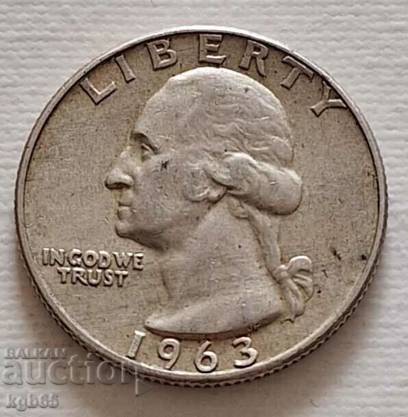 25 цента сребро 1963 г. САЩ. Ж-3