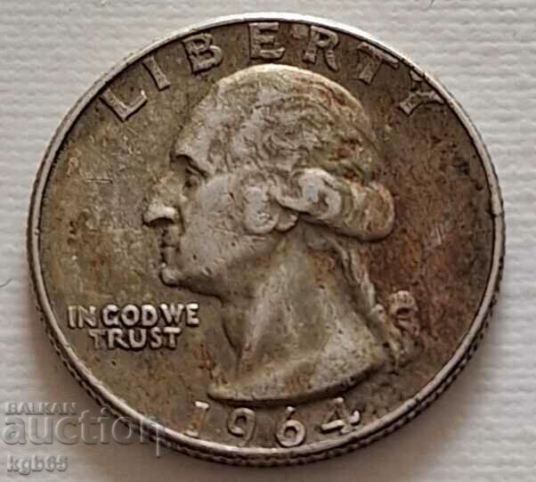 25 цента сребро 1964 г. САЩ. Ж-1