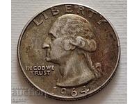 25 цента сребро 1964 г. САЩ. Ж-1
