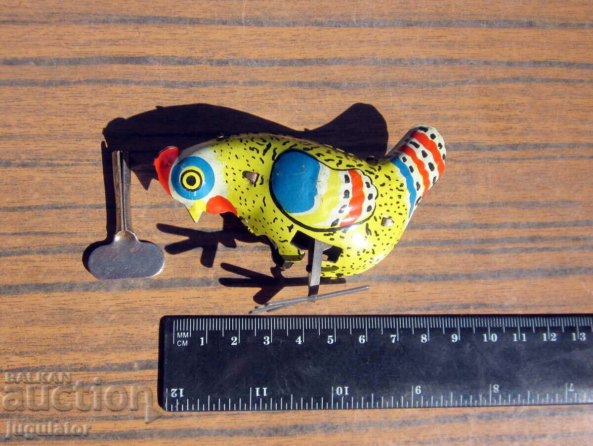 Russian metal sheet metal mechanical toy hen with key - 6