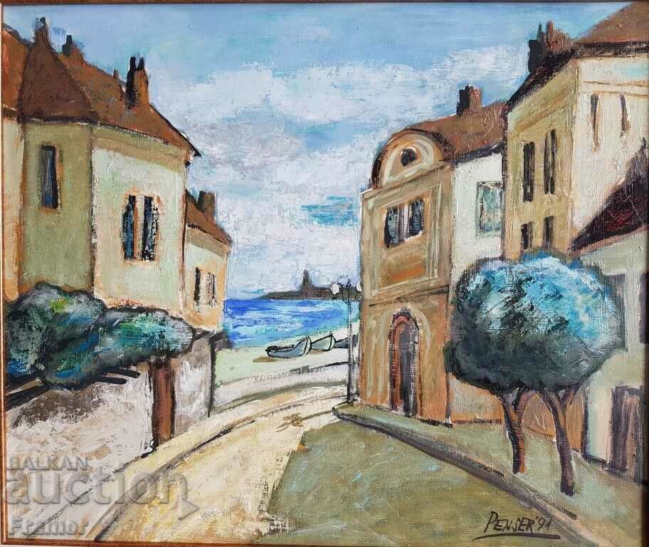 Петко Серкерджиев - Penser Край морето 1991 год. маслени бои с цена 1250.00 лв. | € 639.11 Петко Серкерджиев - Penser Край морето 1991 год. маслени бои с цена 1250.00 лв. | € 639.11