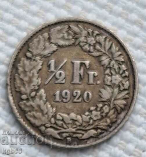 1/2 franc 1920 Elveția. F-2