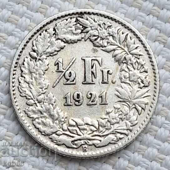 1/2 франк 1921 г. Швейцария. Ж-4
