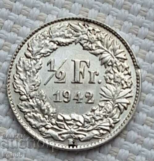 1/2 франк 1942 г. Швейцария. Ж-5