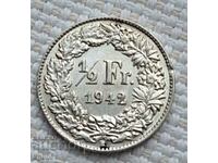 1/2 франк 1942 г. Швейцария. Ж-5