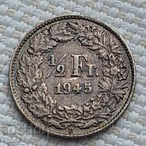 1/2 франк 1945 г. Швейцария. Ж-7