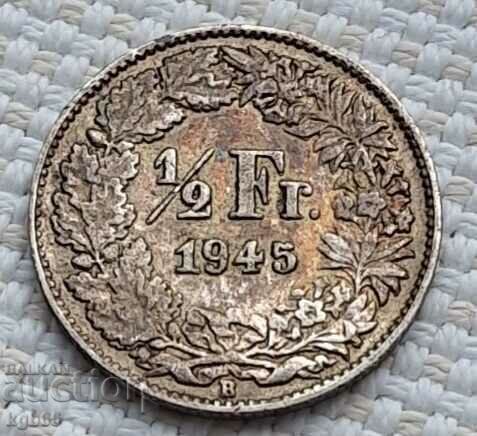 1/2 franc 1945 Switzerland. F-8