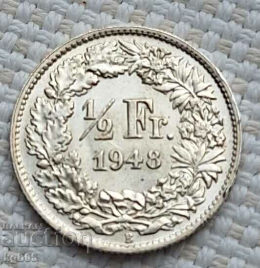 1/2 франк 1948 г. Швейцария. Ж-10