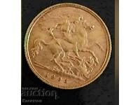 Рядка Златна монета от Великобритания 1/2 паунда 1905 г.22к.
