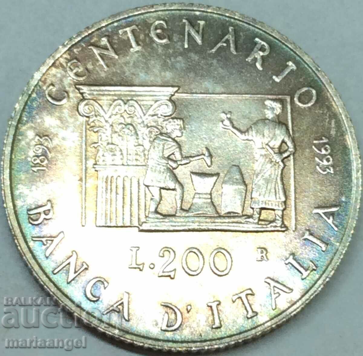 200 lire 1993 Italia 100 de ani de Banca „Italia” Patina argint