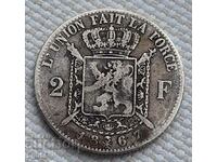 2 Francs 1867 Belgium. Rare. F-7