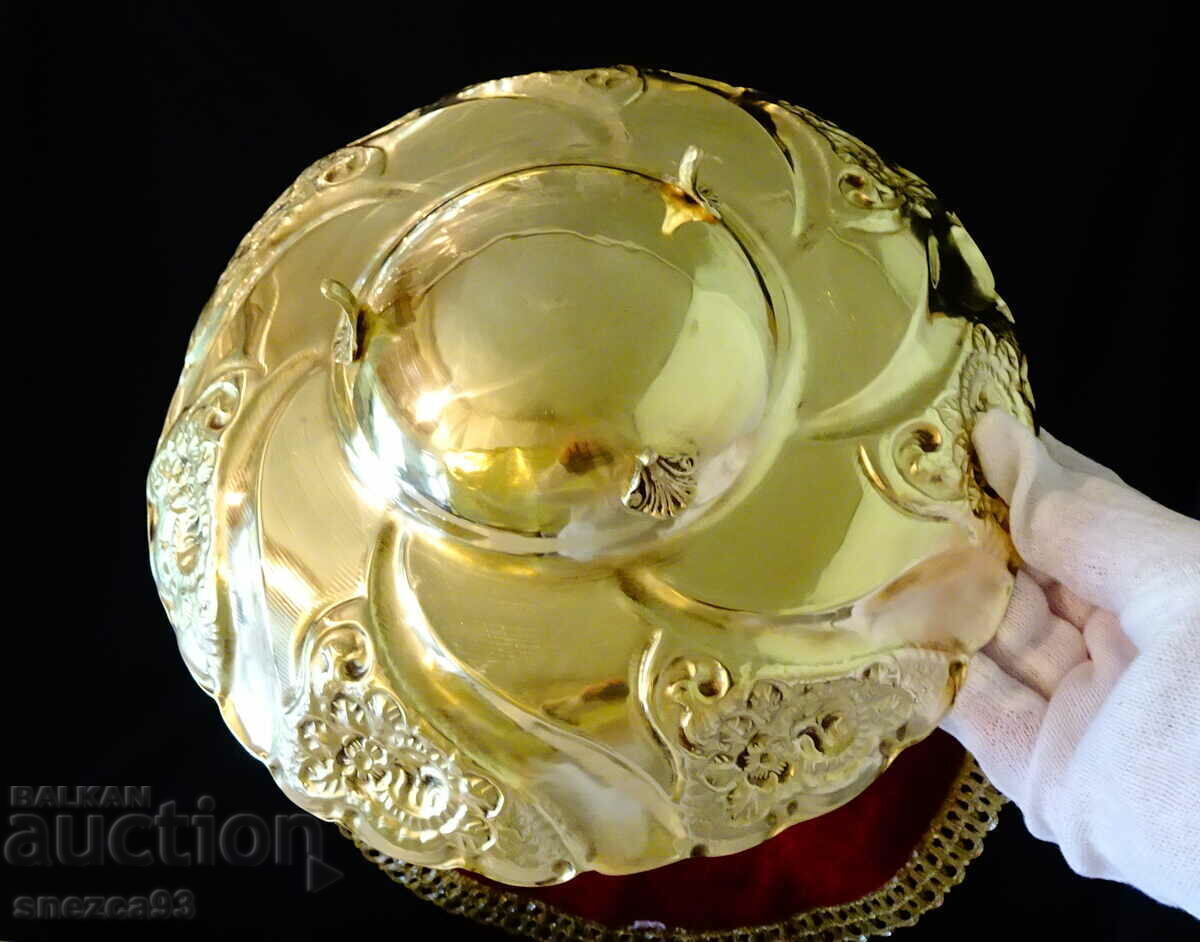 Bronze fruit bowl, salad bowl, embossed roses, gilding - 5 Bronze fruit bowl, salad bowl, embossed roses, gilding - 5