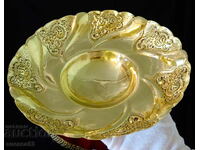 Antique brass fruit bowl, embossed roses.