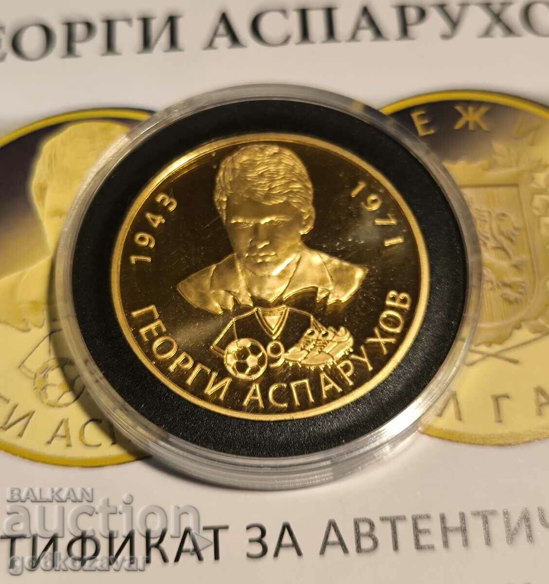 Плакет,монета Георги Аспарухов, Гунди!! 24к Позлата UNC