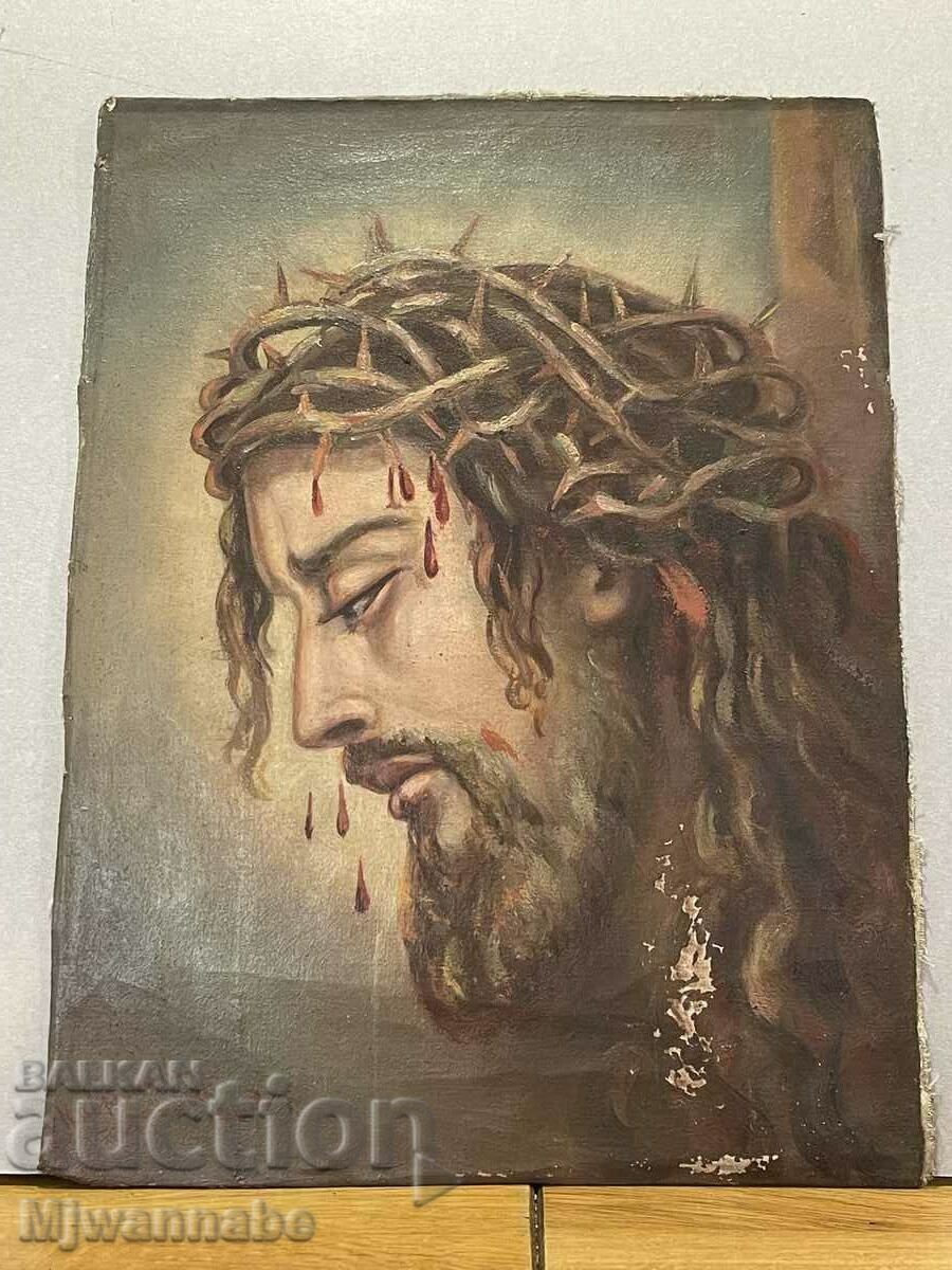 Veche pictogramă Iisus Hristos autor cu semnătură 1962.