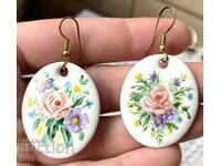 Beautiful large porcelain earrings, hand painted, from England