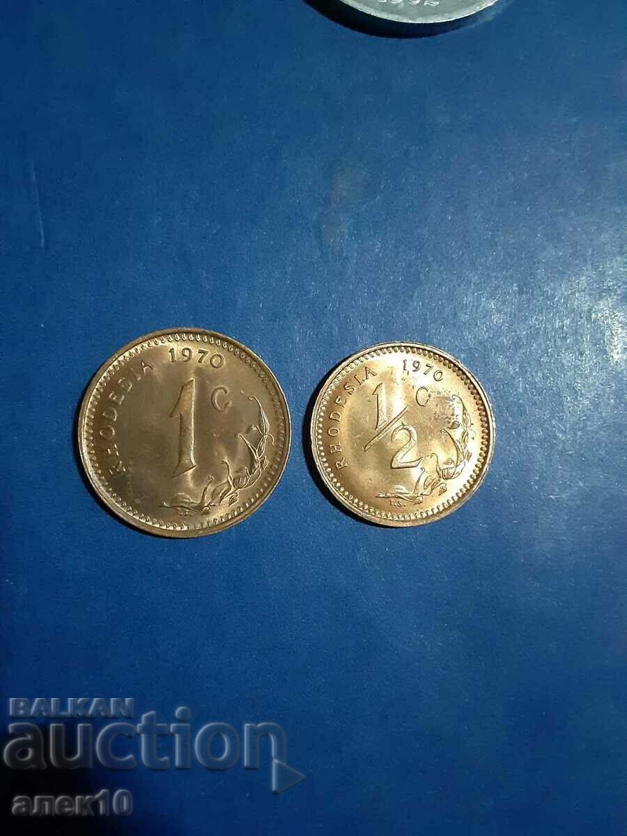 Родезия  1/2 + 1  цент    1970