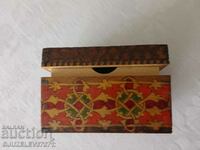 Old wooden pyrographed card box
