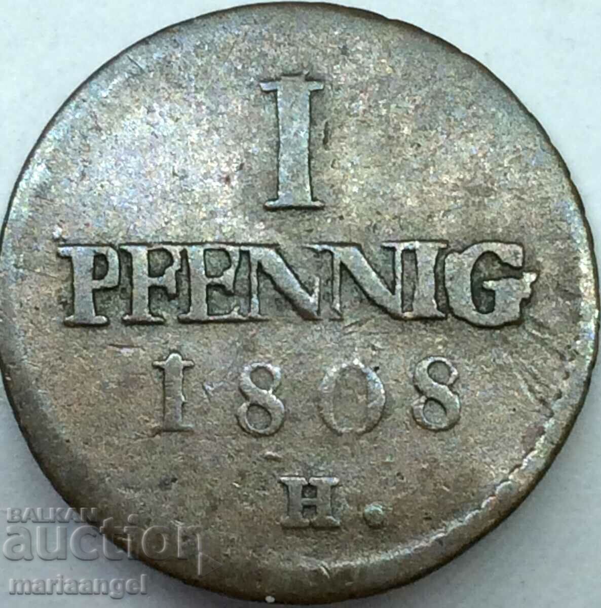 Saxony 1 pfennig 1808 N Germany - rare