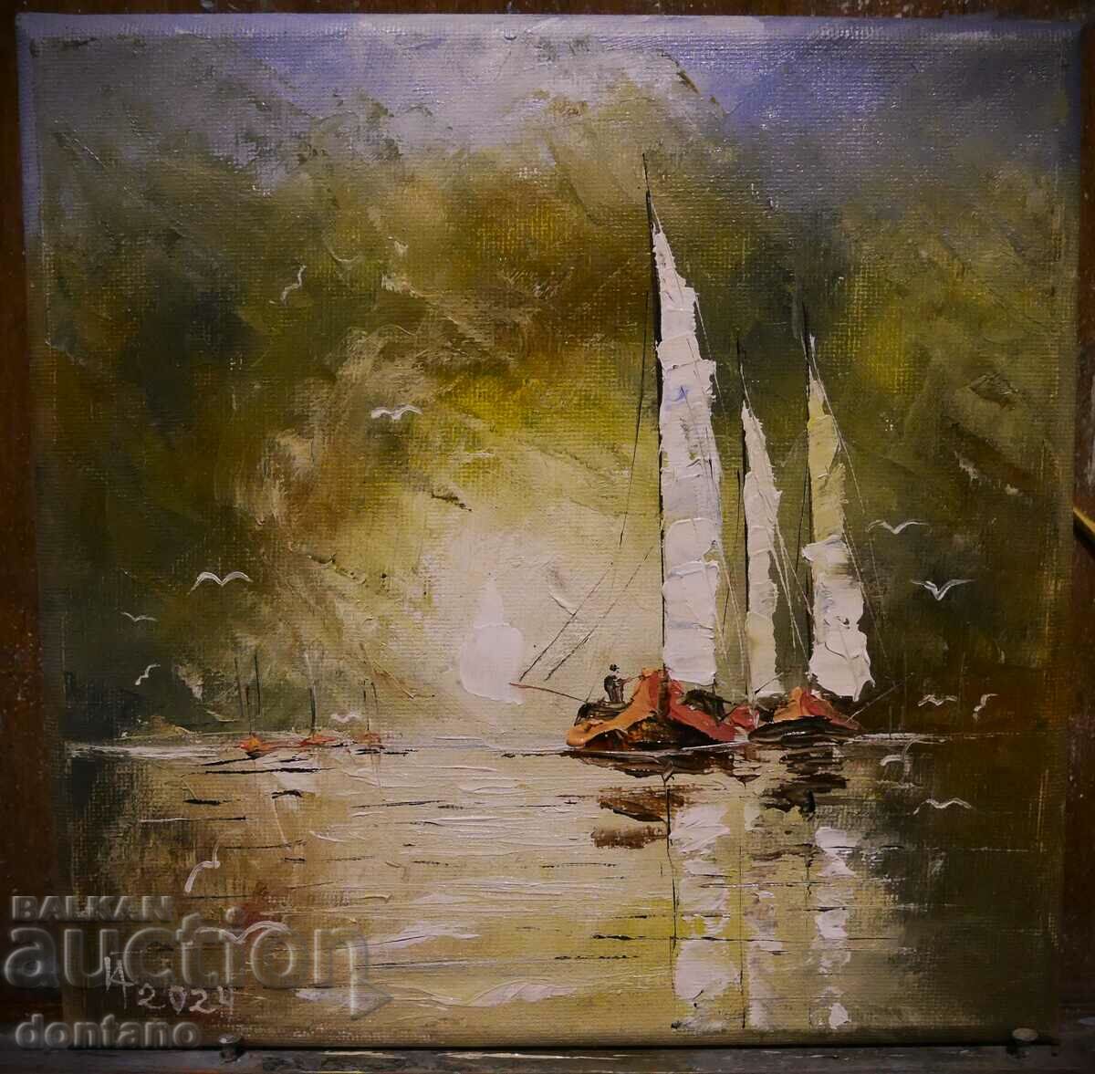 Abstract oil painting - Seascape - Boats