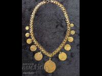 Gilt cordon 11 pendants folk necklace jewelry costume 1905