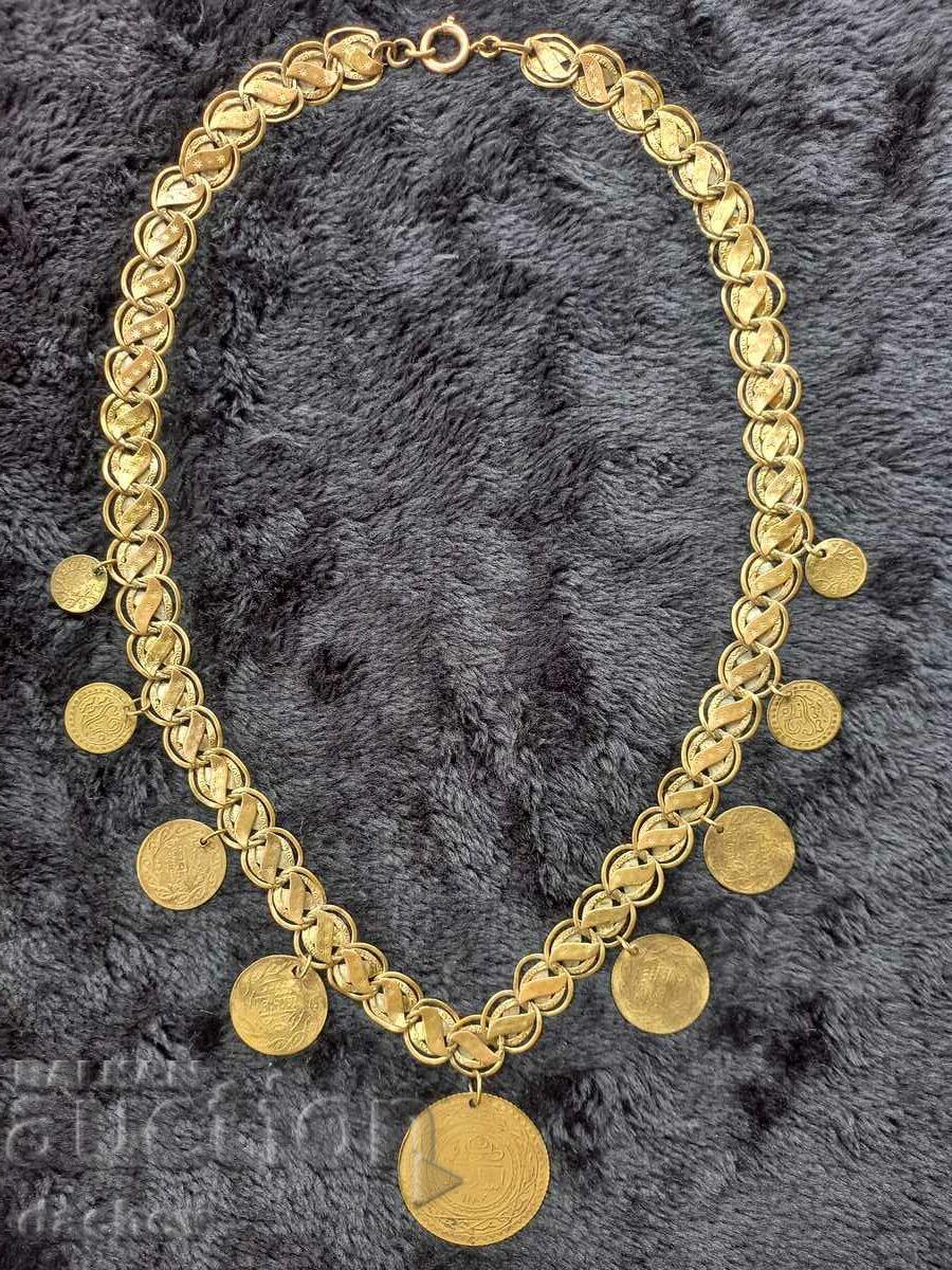 Gilt cordon 9 pendants folk necklace jewelry costume 1905