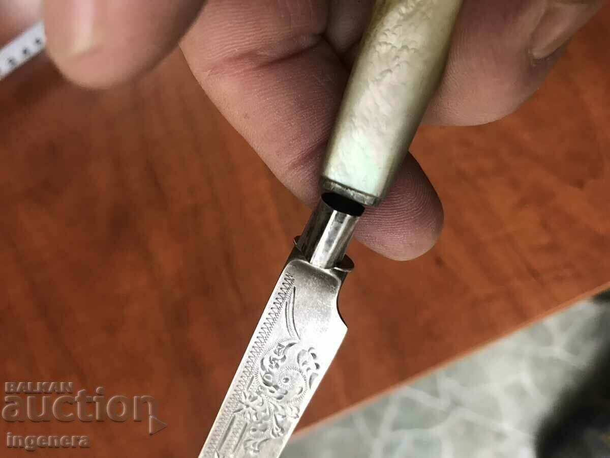 KNIFE SERVICE ORNAMENTS MOTHER OF PEARL SILVER PLATED - 5 KNIFE SERVICE ORNAMENTS MOTHER OF PEARL SILVER PLATED - 5