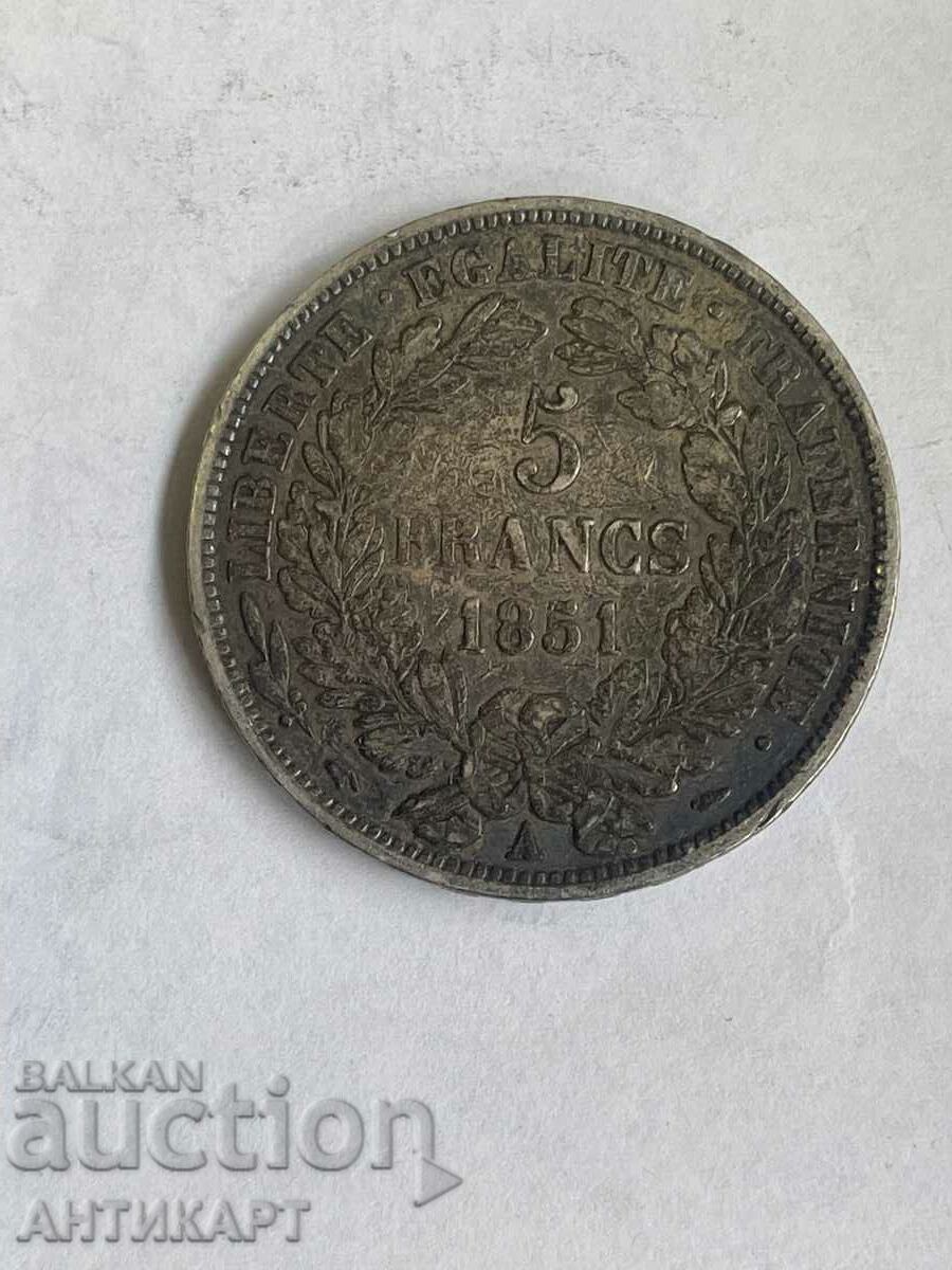 silver coin 5 franc France 1851 silver